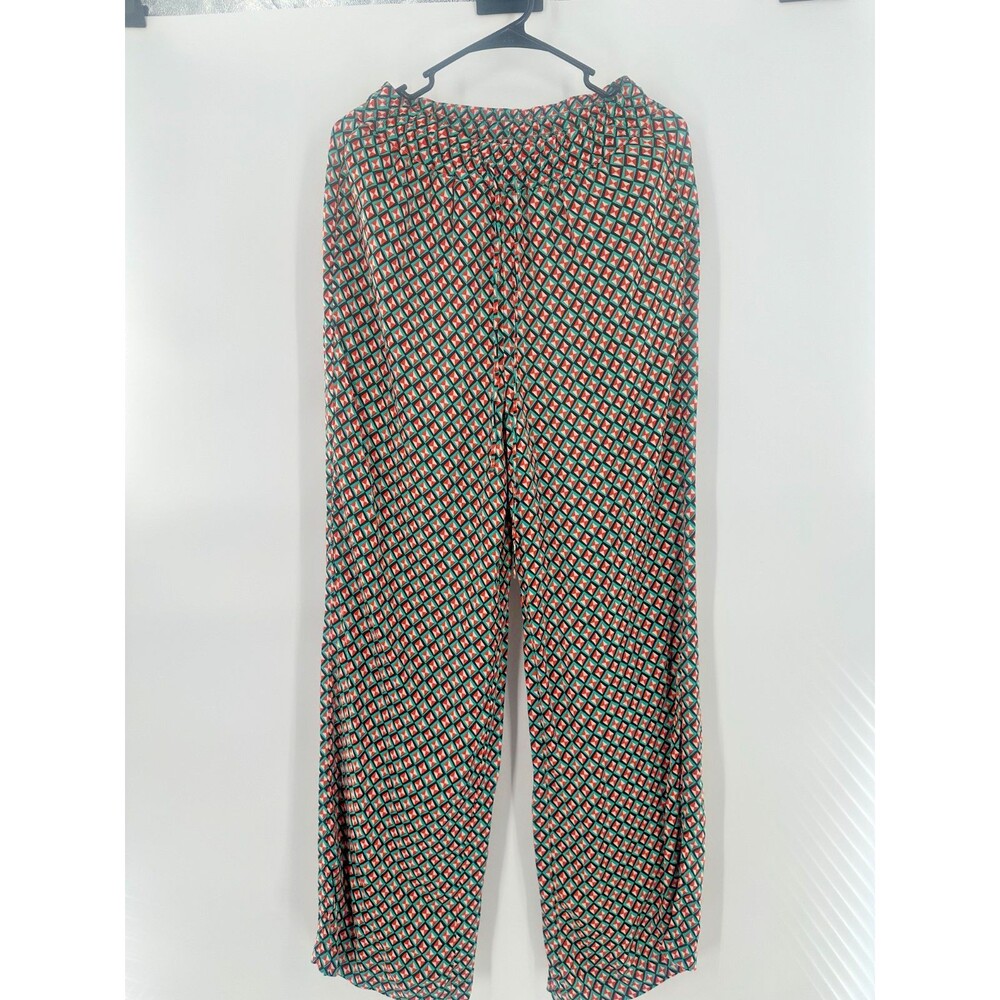 ZARA Women's Sz M Geometric Abstract Retro Print Satin Wide Leg Pants